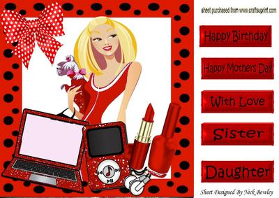 Trendy Lady with Her Pooch and Red Gadgets 8x8