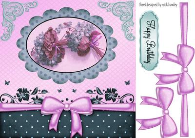 Pink Flowers in Scalloped Frame with Bow 8x8