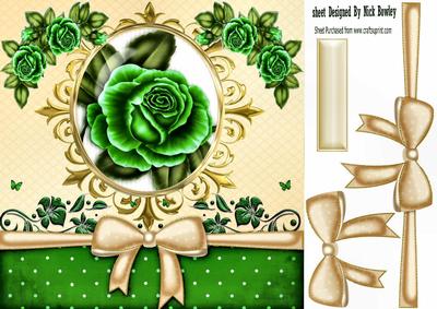 Pretty Green Rose with Gold Bow in Ornate Frame 8x8