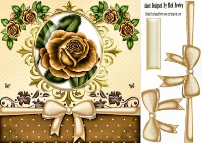 Pretty Gold Rose with Gold Bow in Ornate Frame 8x8