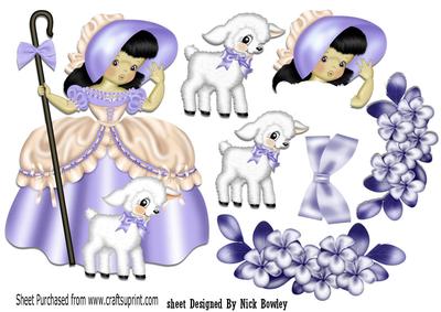 Little Bo Peep with Her Little Lambs and Lilac Flowers A4