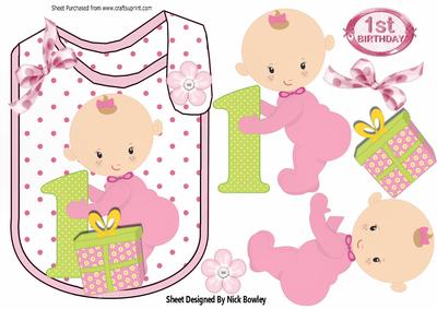 Baby Girls 1st Birthday with Pressie on a Bib