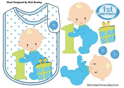 Baby Boys 1st Birthday with Pressie on a Bib