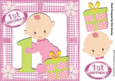 Little Baby Girl with Her Present, 1st Birthday 8x8