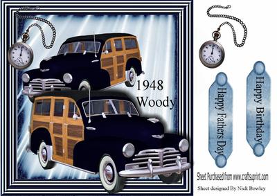 1948 Black Vintage Woody Car with Pocket Watch, 8x8