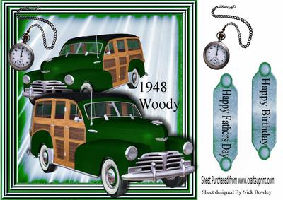 1948 Green Vintage Woody Car with Pocket Watch, 8x8