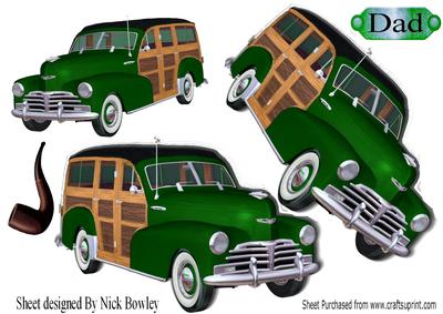 1948 Green Vintage Woody Car with Pipe A4