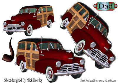 1948 Red Vintage Woody Car with Pipe A4