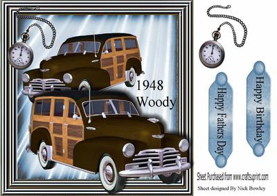 1948 Brown Vintage Woody Car with Pocket Watch, 8x8