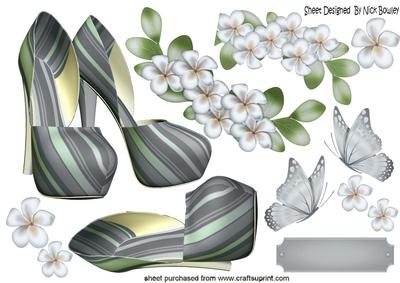 Pretty Silver Stripe Shoes with Flowers A4
