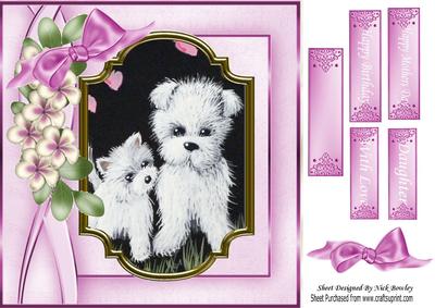 Cute Little Westies with Flowers and Bow 8x8