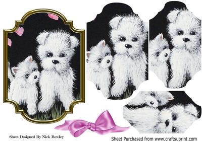 Cute Little Westies with Flowers and Bow Bracket Pyramids