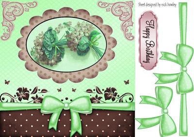 Pretty Flowers in Scalloped Frame with Green Bow 8x8