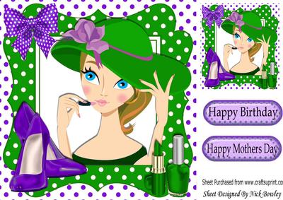 Pretty Lady with Her Lippy and Green Hat 8x8