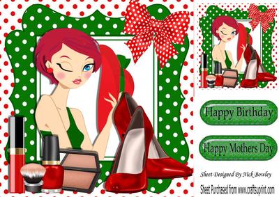 Pretty Lady with Her Lippy and Red/green Hat 8x8