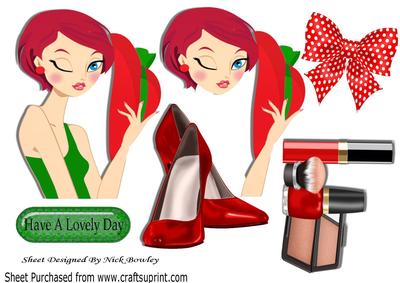 Pretty Lady with Her Lippy and Red/green Hat A4