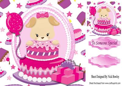 Cute Puppy with Birthday Cake and Ballooon 8x8