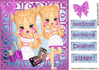 Pretty Girls with Makeup and Polkadot Bow 8x8