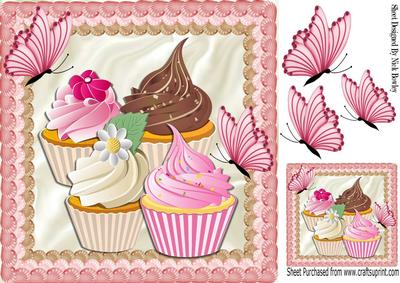 Yummy! Cupcakes with Butterflies in Iced Frame 8x8