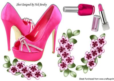 Pretty Cerise Shoes on Lace with Flowers & Lippy A4