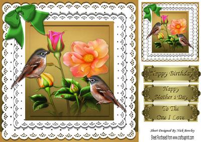 Pretty Birds on Roses and Lace 8x8