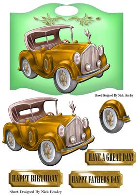 Old Vintage Gold Car on Country Wall Plaque