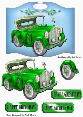 Old Vintage Green Car on Country Wall Plaque