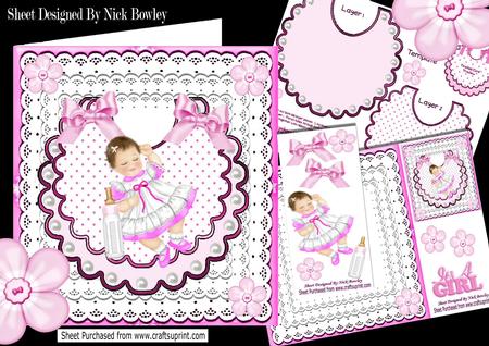 Cute Little Baby Girl on Bib with Bows and Lace 8x8 Mini Kit