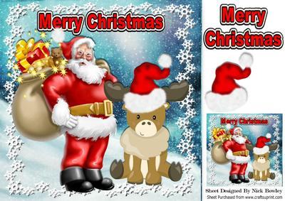Jolly Santa with Presents & Artic Friend 8x8