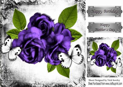 Pretty Purple and White Butterflies in Vintage Frame 8x8