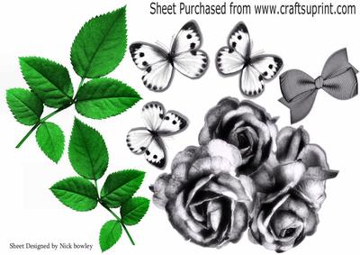 Pretty Silver and White Butterflies Green Leaves A4