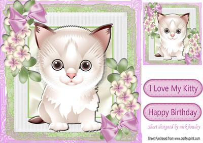 Cute Kitty with Flowers and Bows 8x8