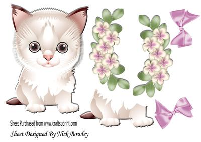 Cute Kitty with Flowers and Bows A4