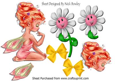 Sweet Little Faerie with Flower and Bows A4
