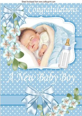 Sweet Dreams Baby Boy with His Bottle and Flowers A4