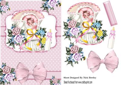 Sweet Baby Girl in Flowered Bootee Wih Bows