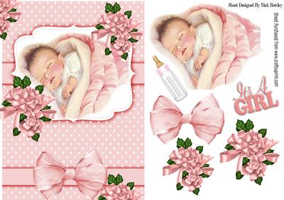 Sweet Dreams Baby Girl with Her Bottle and Flowers