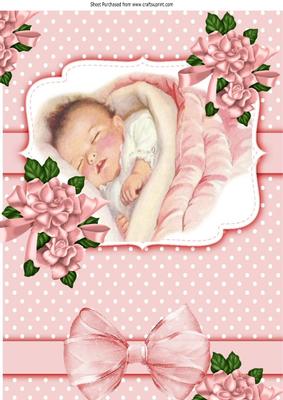 Sweet Dreams Baby Girl with Her Bottle and Flowers A4