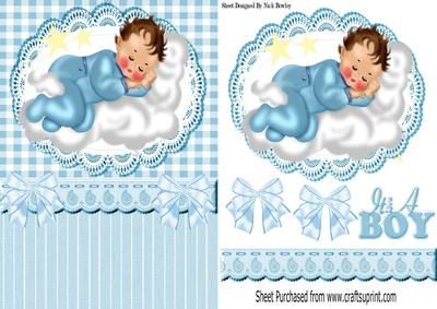 Baby Boy Sleeping on a Cloud with Stars