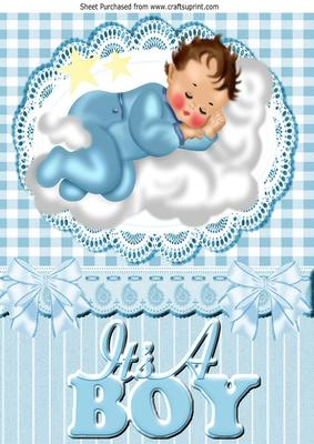 Baby Boy Sleeping on a Cloud with Stars A4