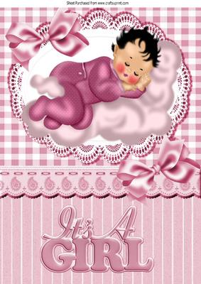 Baby Girl Sleeping on a Cloud with Pretty Bows A4