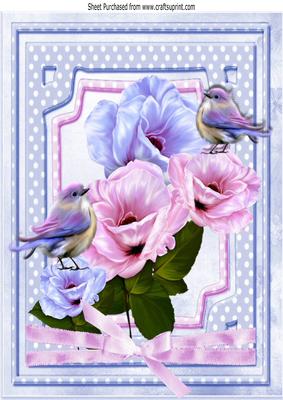 Pretty Lilac/pink Flowers with Birds A4
