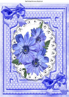 Pretty Cornflower Blue Flowers on Lace with Bows A4