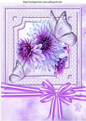 Pretty Lilac Chrysthanthemums with Butterflies and Bow A4