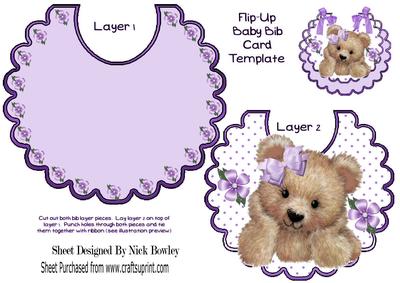 Cute Fuzzy Bear with Purple Bow and Flowers on a Bib
