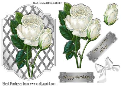 Pretty White Roses on Silver Lattice Frame with White Bow