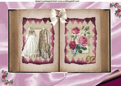 Vintage Wedding Pink Satin Open Book A4 Topper