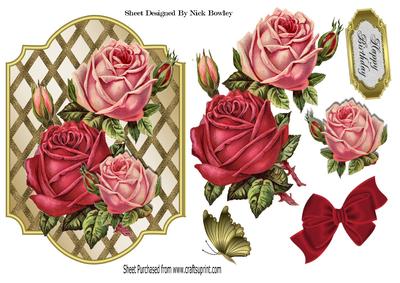 Pretty Pink and Red Roses with Gold Butterfly