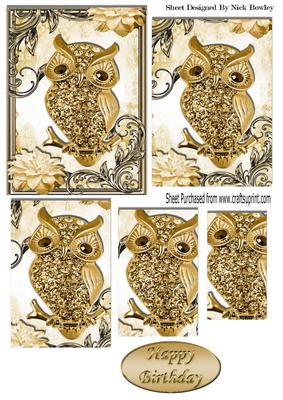 Cute Gold Diamante Owl on a Branch with Flowers Pyramids