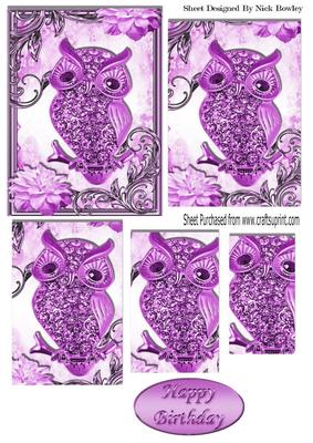 Cute Pink Diamante Owl on a Branch with Flowers Pyramids
